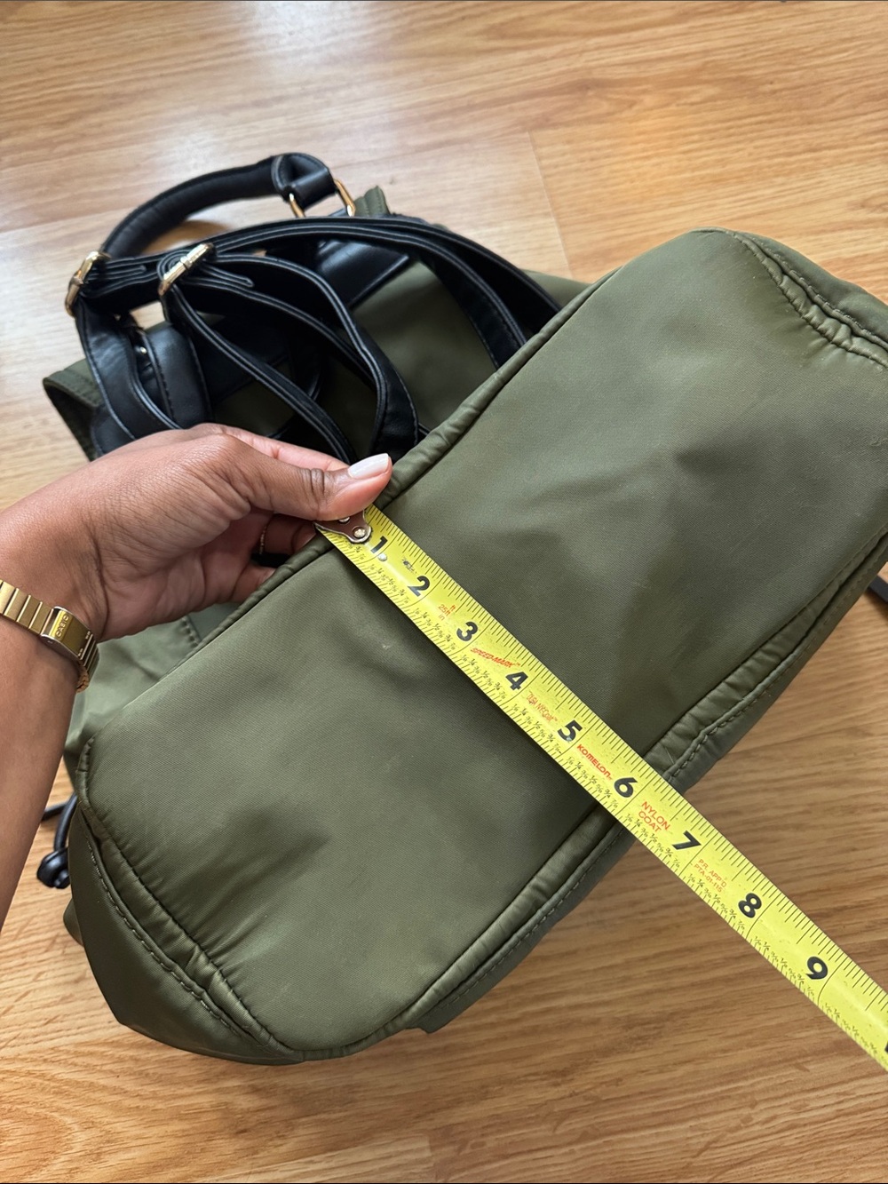 Olive Green Nylon Drawstring Backpack ✨ - Picture 7 of 9